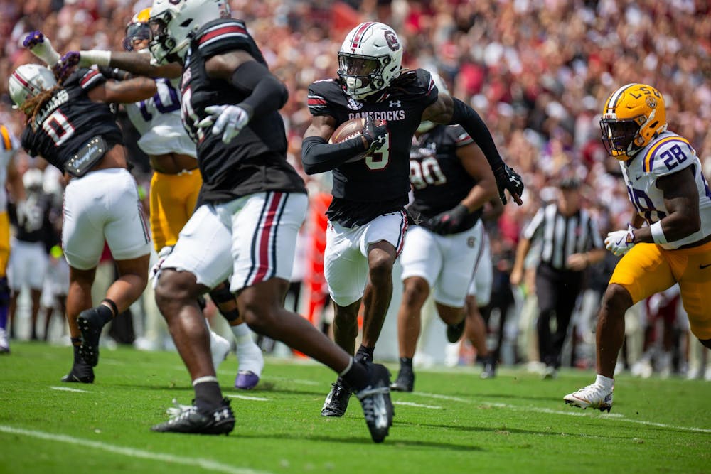 <p>FILE - Redshirt senior defensive back O'Donnell Fortune intercepts the ball off the LSU quarterback on Sept. 14, 2024 at Williams Brice Stadium. The Tigers defeated the Gamecocks 36-33.</p>