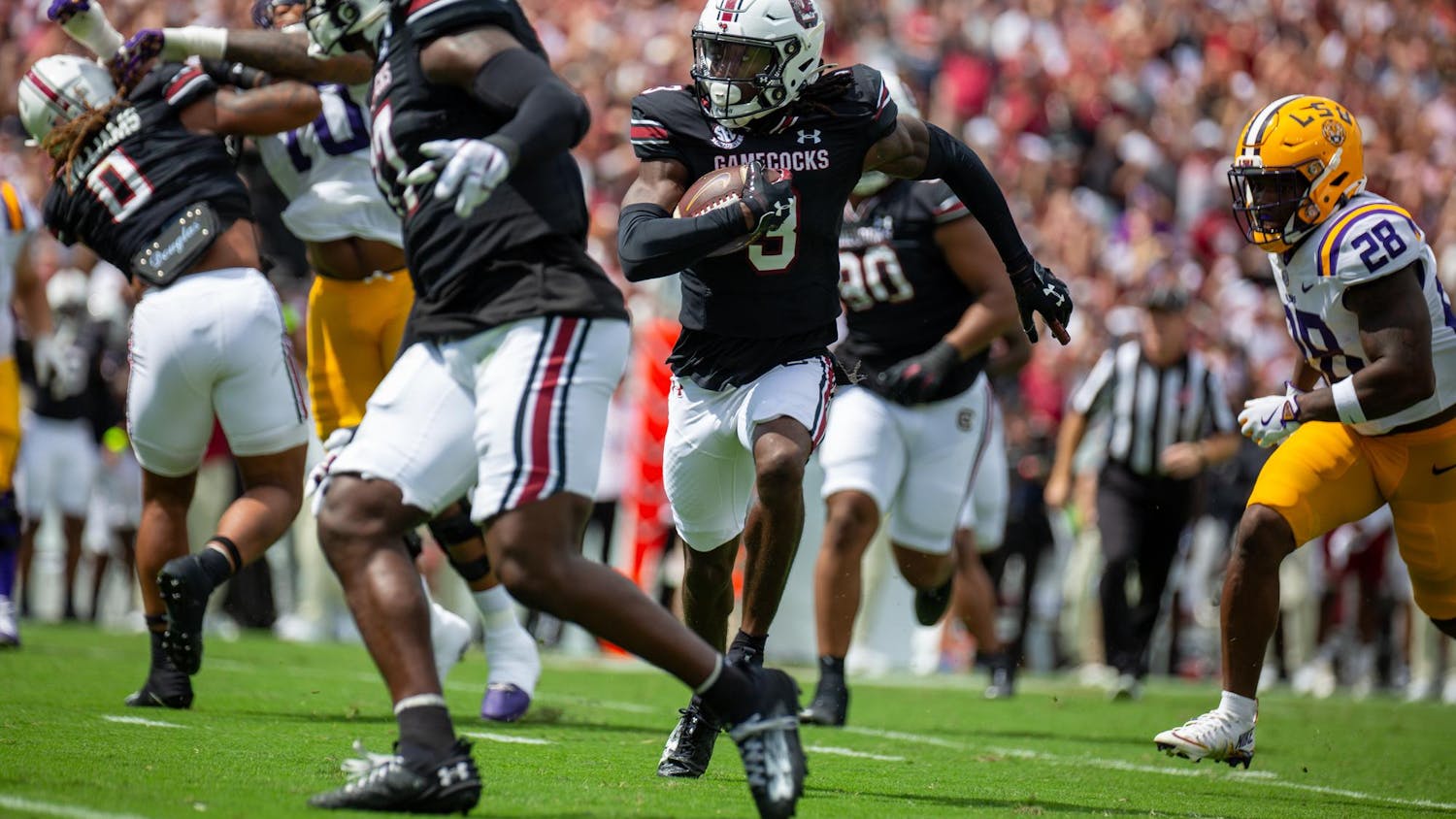 FILE - Redshirt senior defensive back O'Donnell Fortune intercepts the ball off the LSU quarterback on Sept. 14, 2024 at Williams Brice Stadium. The Tigers defeated the Gamecocks 36-33.
