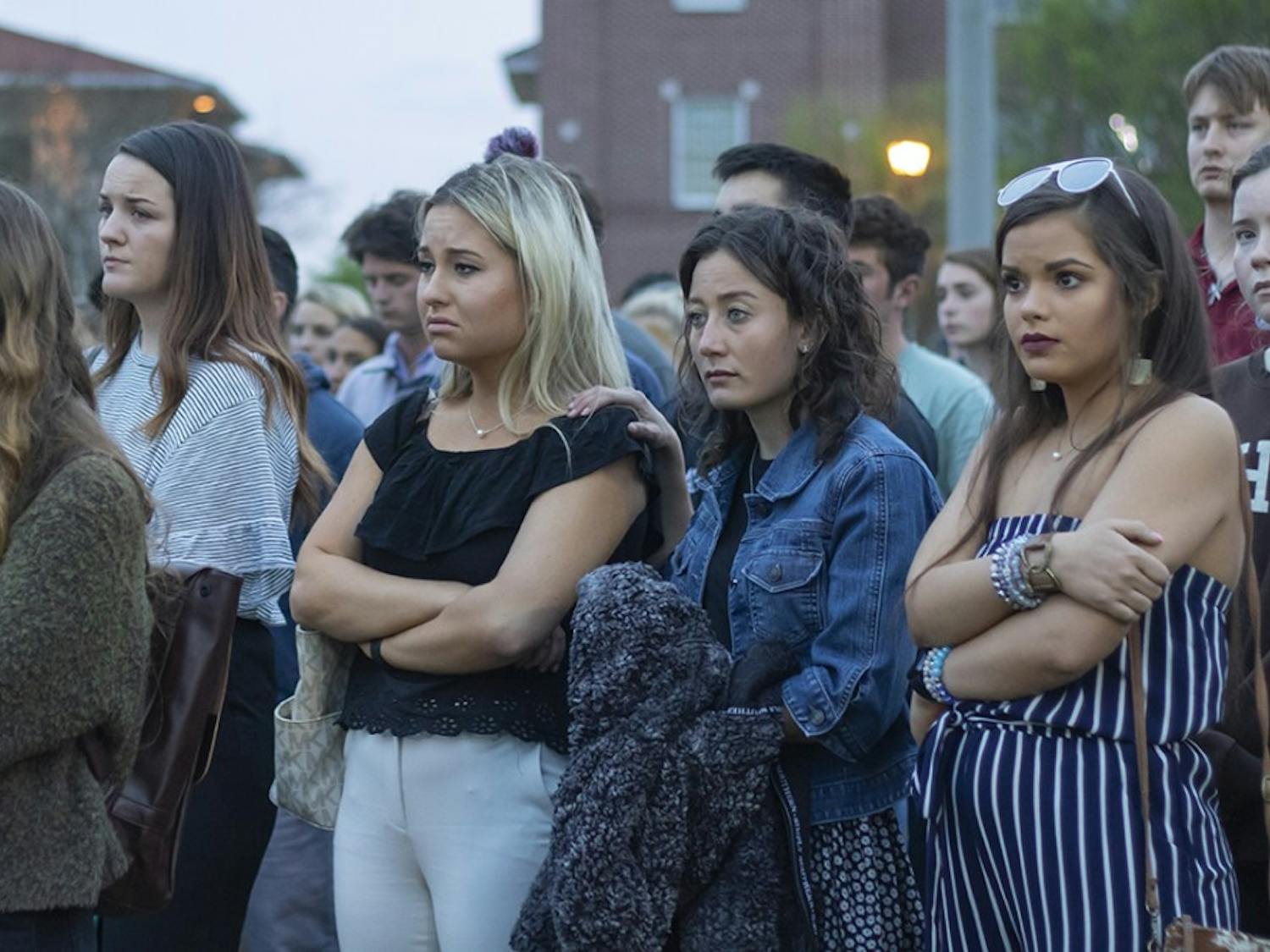 Students mourn and comfort each other at a vigil for slain USC student Samantha “Sami” Josephson.