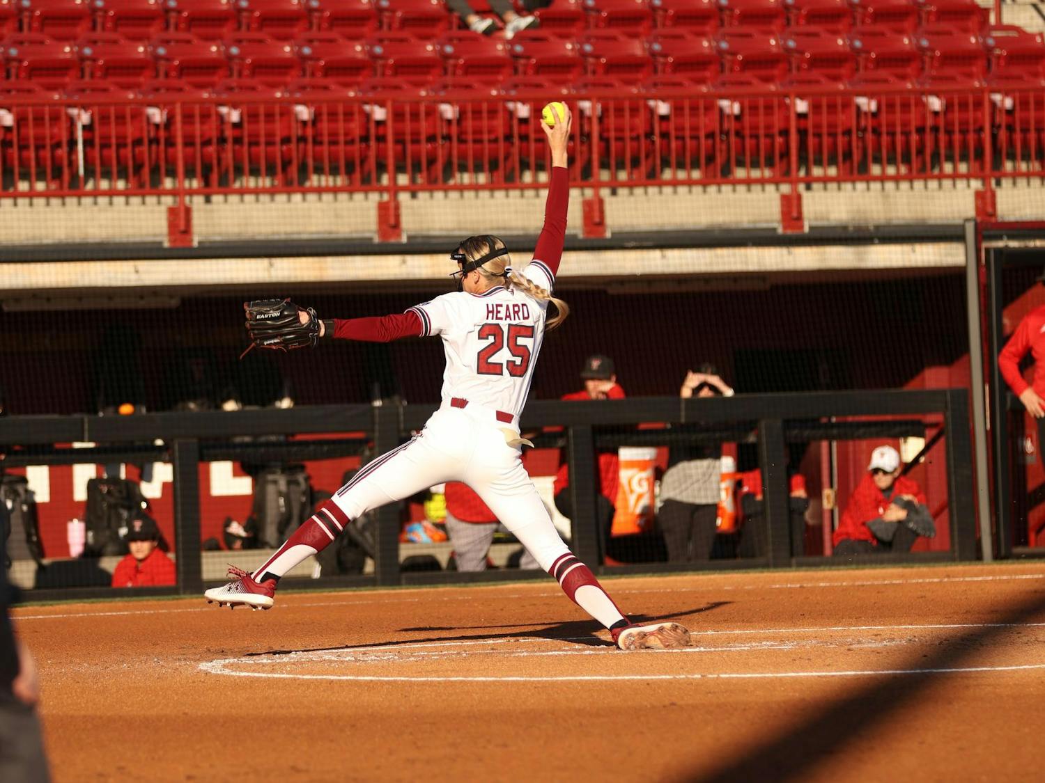 Junior pitcher Jori Heard pitches first in the game agaisnt Texas Tech on March 21. Gamecock softball won 5-2 the first of three games against Texas Tech at Beckham Field in Columbia, SC.