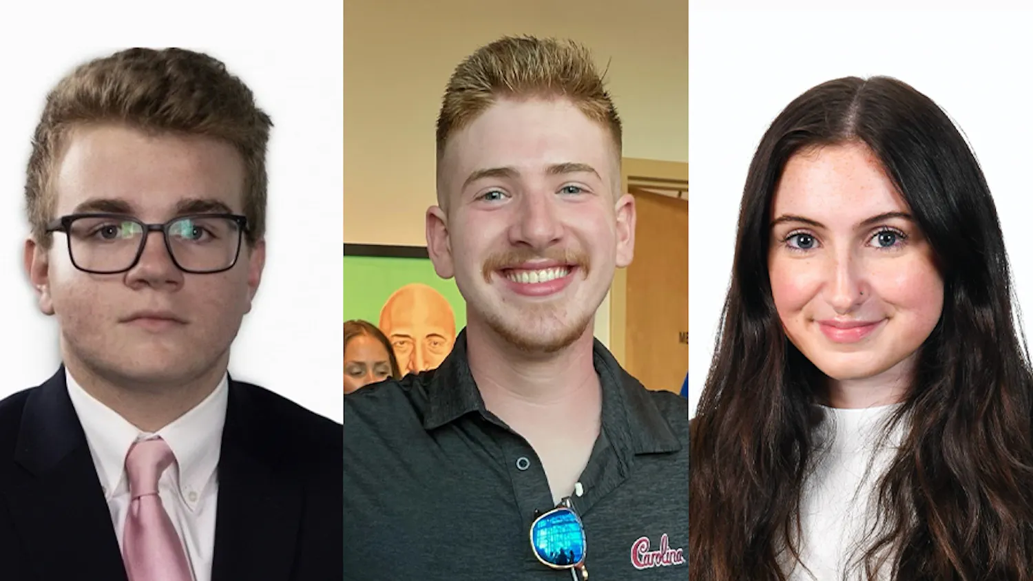 Cock hockey's management team includes Liam Gromely (left), social media director, Luc LaPointe (middle), public address announcer and DJ, and Lauren Barth (right), team manager.