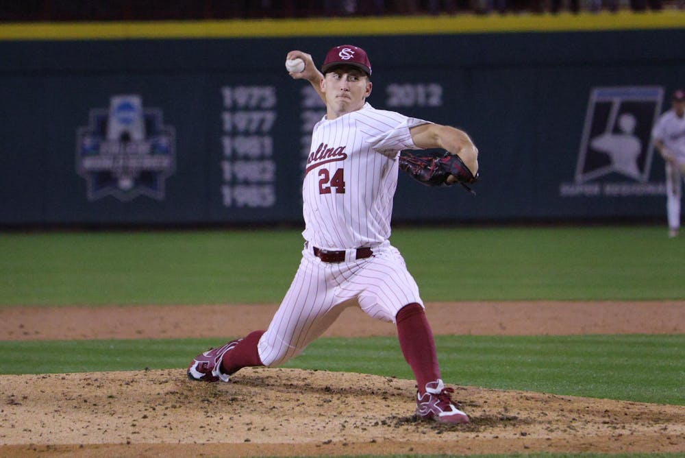 <p>FILE — Junior right-handed pitcher Josh Gunther delivers a pitch during the game against Clemson on Feb. 27, 2026, at Founders Park in Columbia, South Carolina. The Gamecocks are set to start their Southeastern Conference matches on March 13 against the Florida Gators.</p>