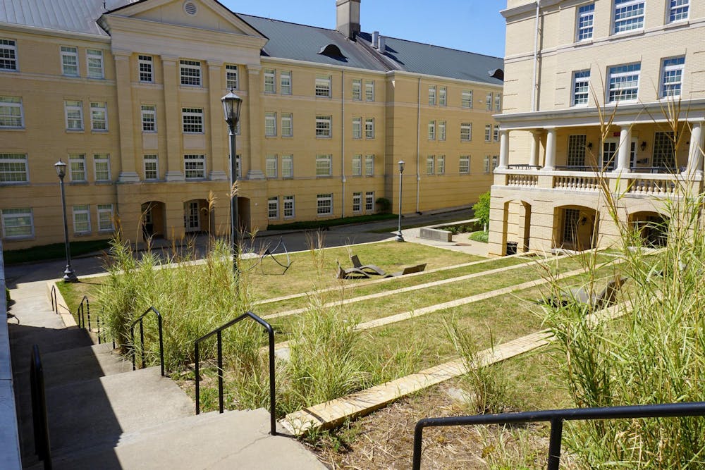 <p>The terrace of Green Quad dormitory shown on April 20, 2026. Student Government seeks to increase green spaces and sustainability around campus.</p>
