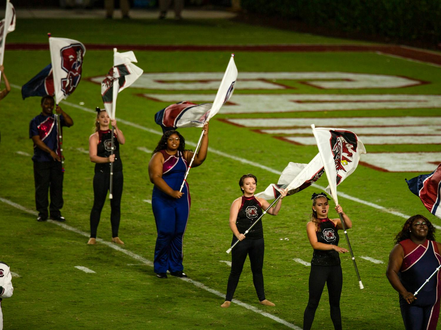 The University of South Carolina and South Carolina State marching bands and flag teams join together for a rendition of &nbsp;“Ain't no Mountain High Enough" during the halftime show on Sept. 29, 2022. The Gamecocks defeated the S.C. Bulldogs 50-10.