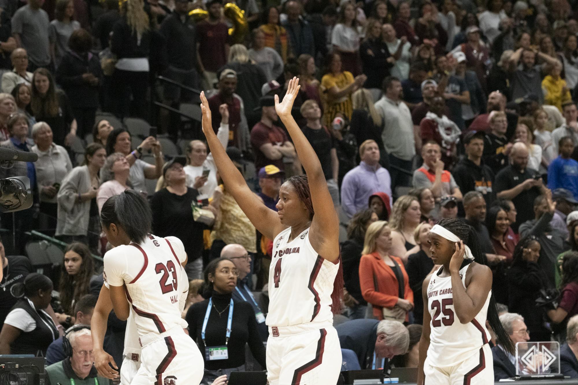 &nbsp;Boston waves goodbye to the Gamecock crowd as she exits the court at the Final Four matchup between the University of South Carolina and the University of Iowa on March 31, 2023. Boston, who had an additional year to play due to the COVID-19 pandemic, would declare for the WNBA draft the next day.&nbsp;