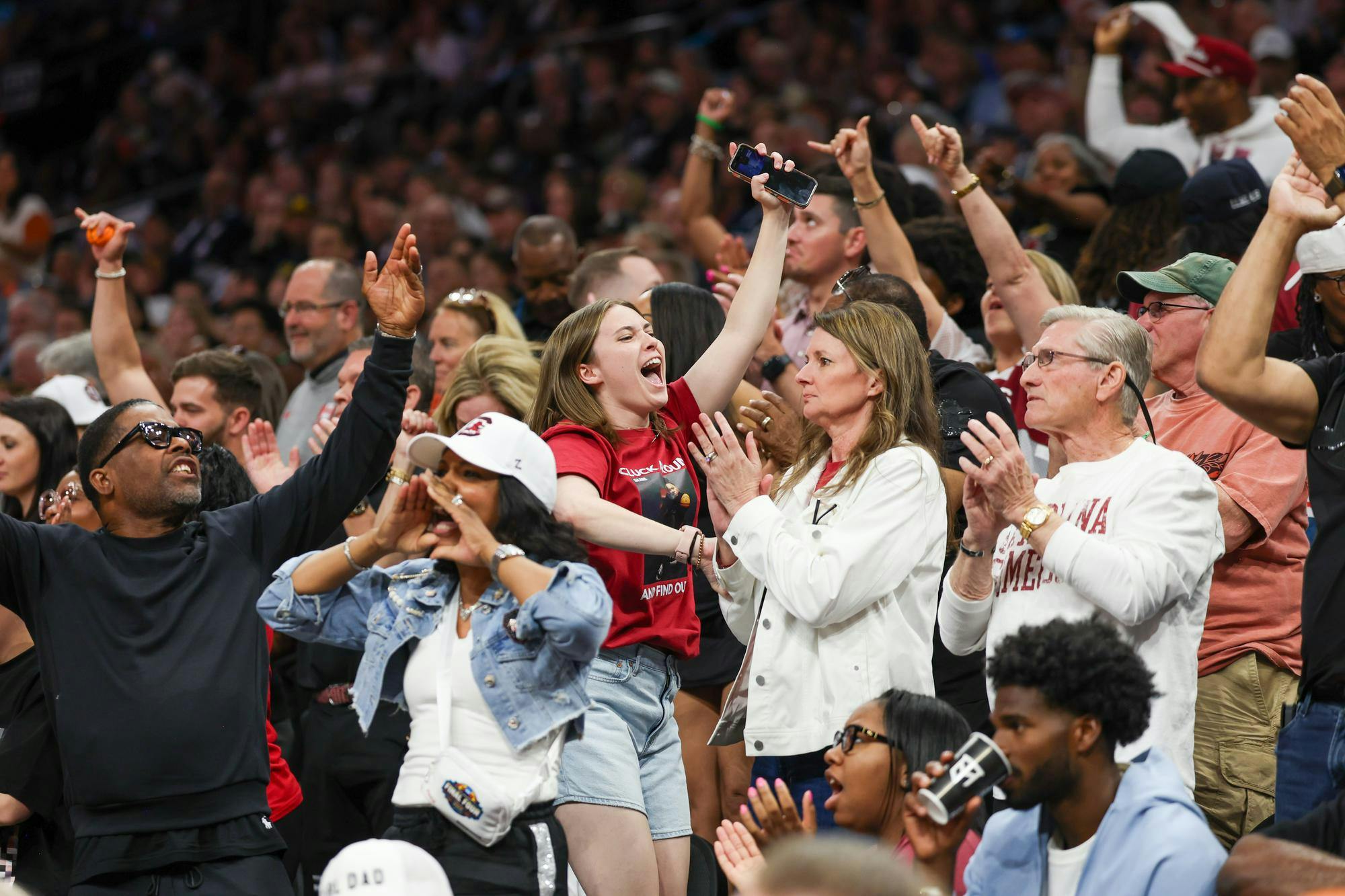 Gamecock fans celebrate during the semifinal game against UConn on April 3, 2026. The Gamecocks avenged their loss to the Huskies in the previous March Madness championships.