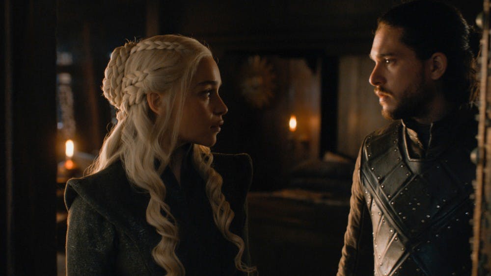 Emilia Clarke and Kit Harington in season 7, episode 7 of 'Game of Thrones.' (HBO)
