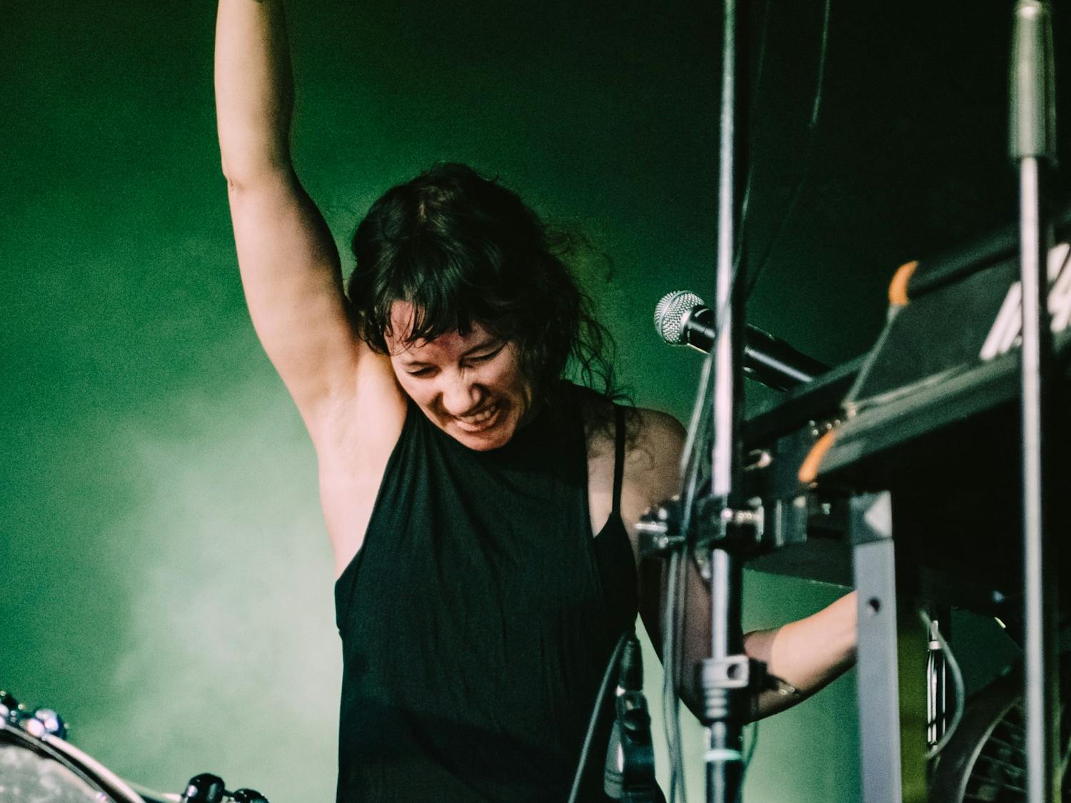 Kim Schifino raises a hand while playing in Columbia last November.&nbsp;Schifino injured her ACL during two different shows, one in 2017 and the other in 2019.