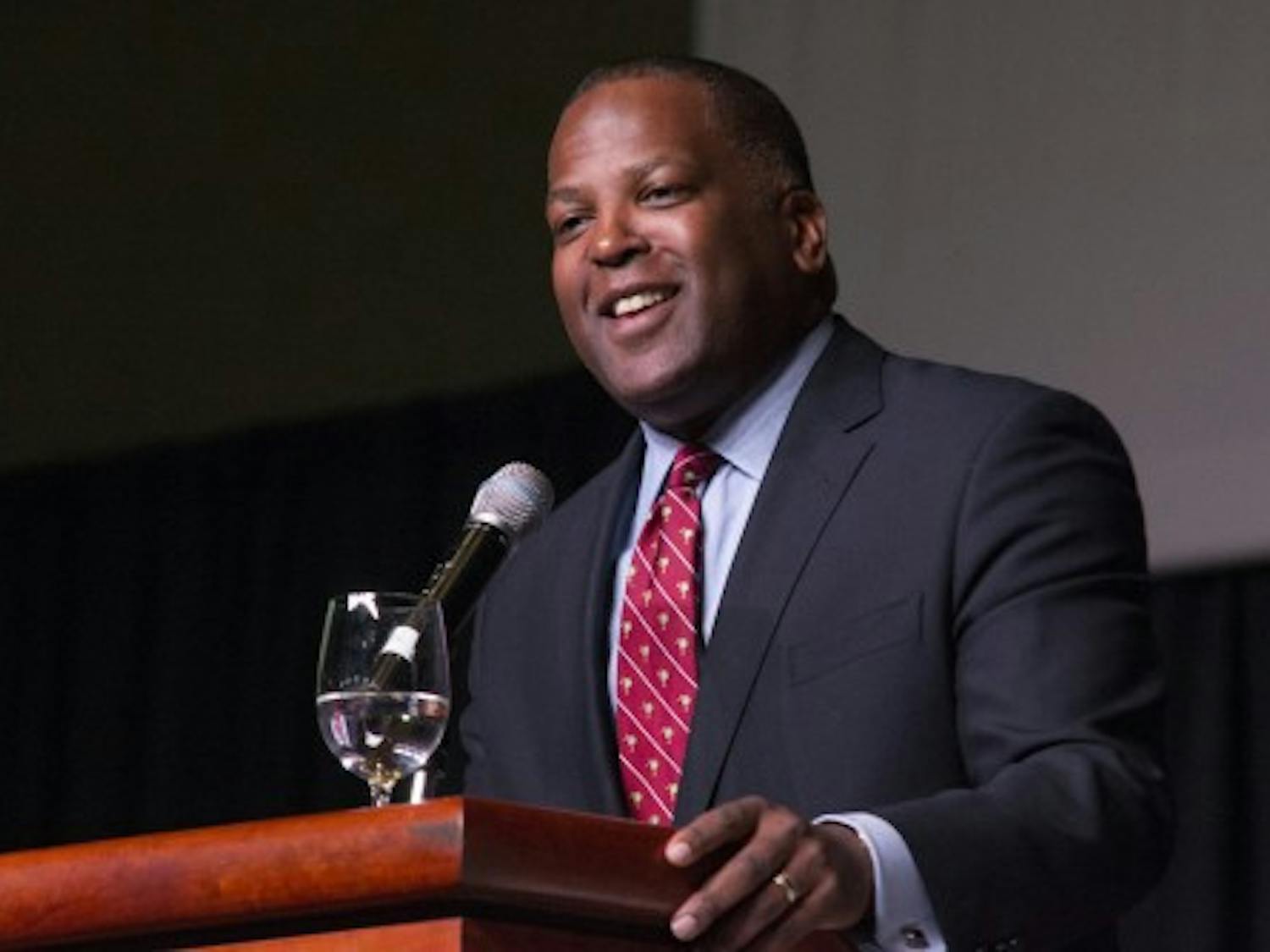 Mayor Steve Benjamin sets the agenda for his next term in office at the Columbia Metropolitan Convention Center on Tuesday, focusing on city improvements.