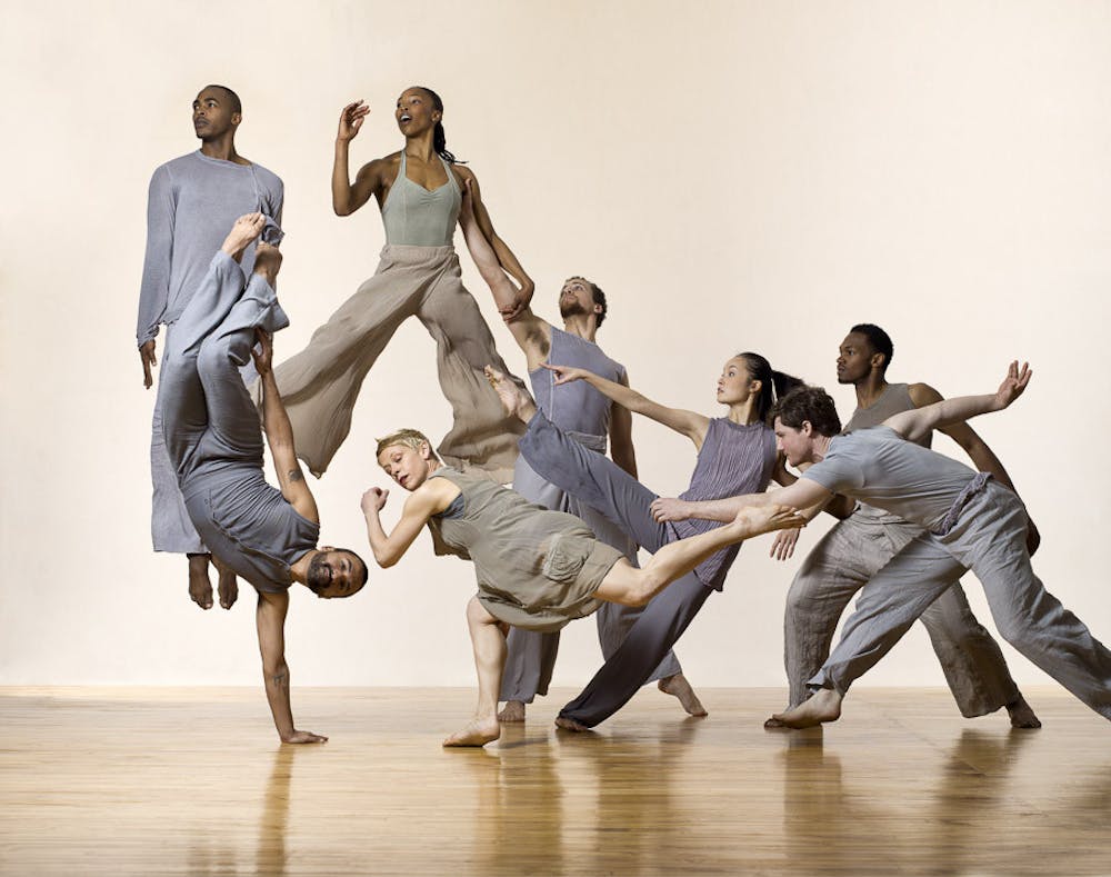 <p>Members of the Bill T. Jones/Arnie Zane Dance Company pose together during a photo session with Lois Greenfield. The dance group is working with the USC Dance Company to put together a show titled "Story/Time" that will debut at the Koger Center on April 1 and 2, 2023.</p>