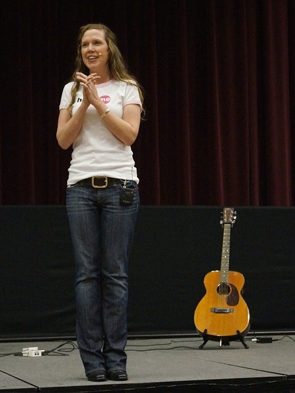 Author Jenni Schaefer talks about anorexia nervosa in the Russell House Ballroom Tuesday.