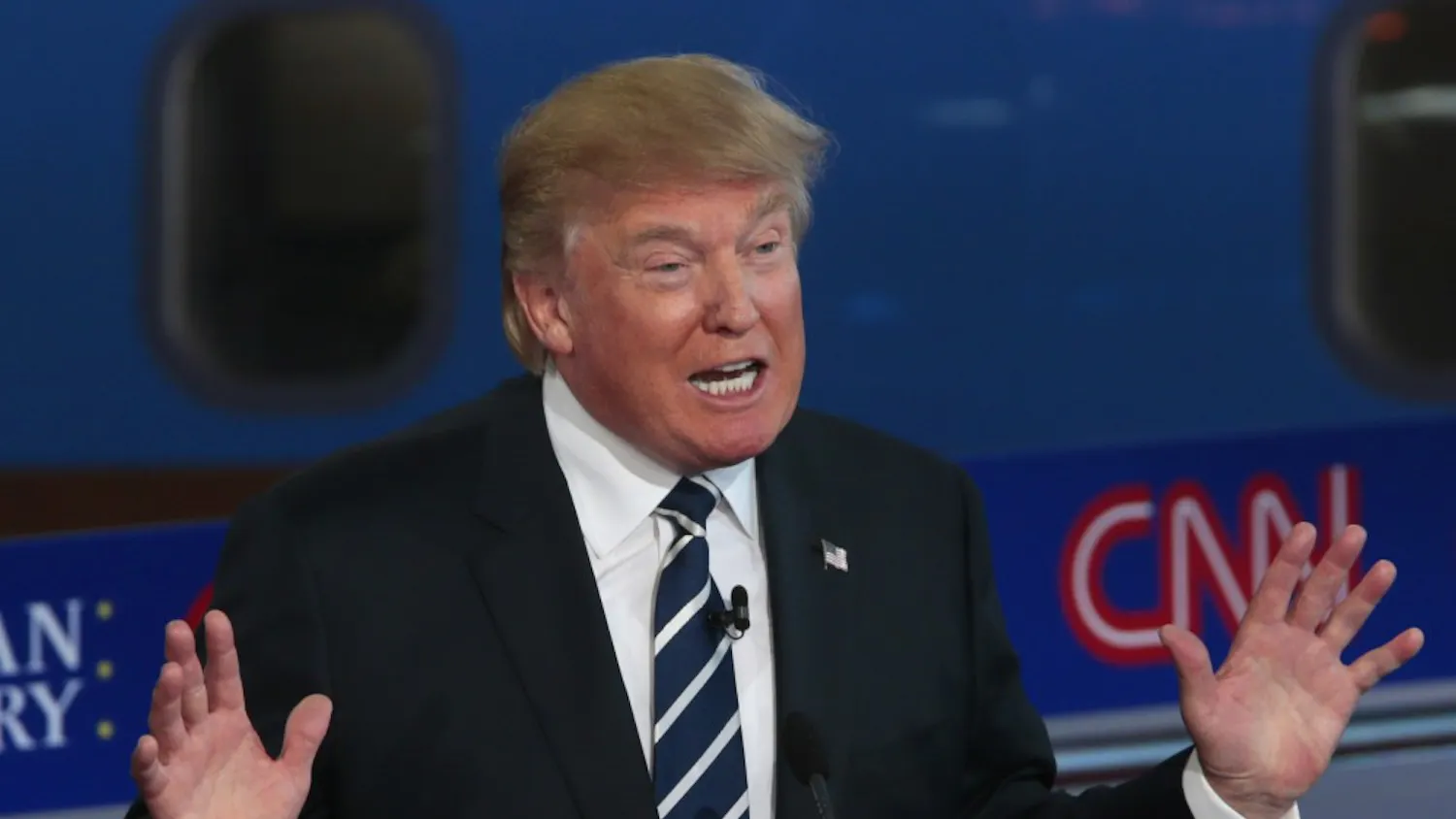 Republican presidential candidate Donald Trump on the debate stage at the Reagan Library in Simi Valley, Calif., on Wednesday, Sept. 16, 2015. (Robert Gauthier/Los Angeles Times/TNS)