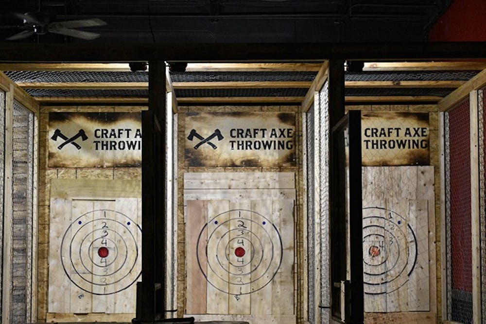 <p>Craft Axe Throwing has divided lanes with bullseye's for customers to throw at.</p>