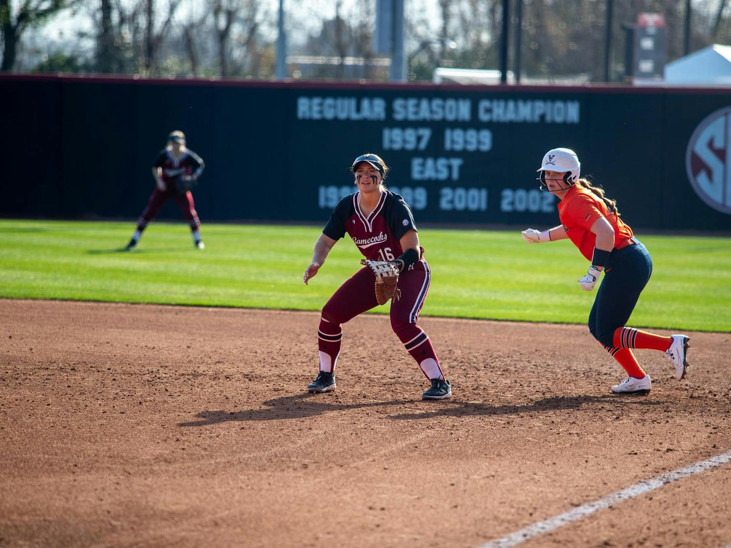 Junior infielder Arianna Rodi prepares for the ball in the game against Virginia on Feb. 7, 2025. Rodi is one of six transfers from Charlotte.