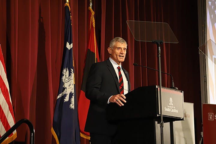 President Bob Caslen speaks during his first State of the University address. This is Caslen's second year as president.