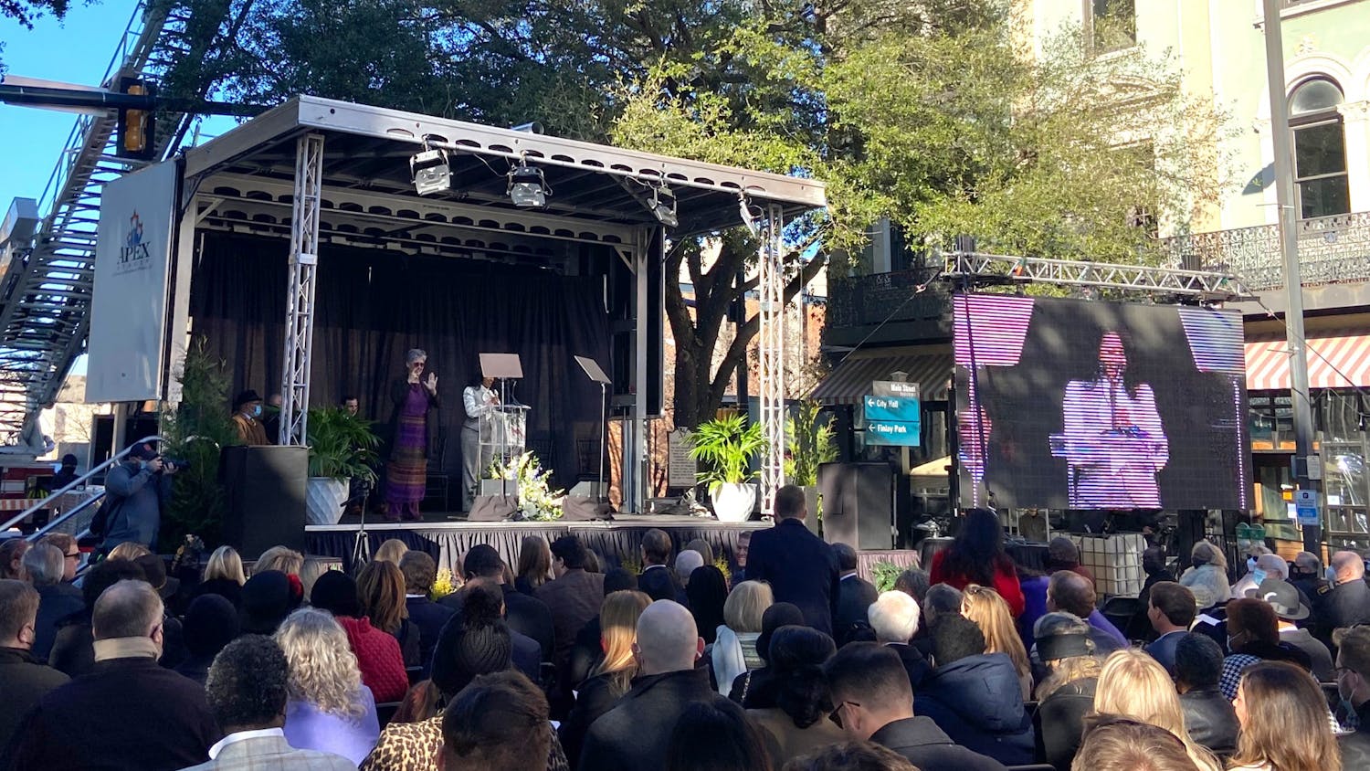 A crowd watches as Daniel Rickenmann gets inaugurated as the mayor of Columbia and city council members get sworn in on Main Street on Jan. 4. Rickenmann won the seat in a runoff election against Tameika Isaac Devine.