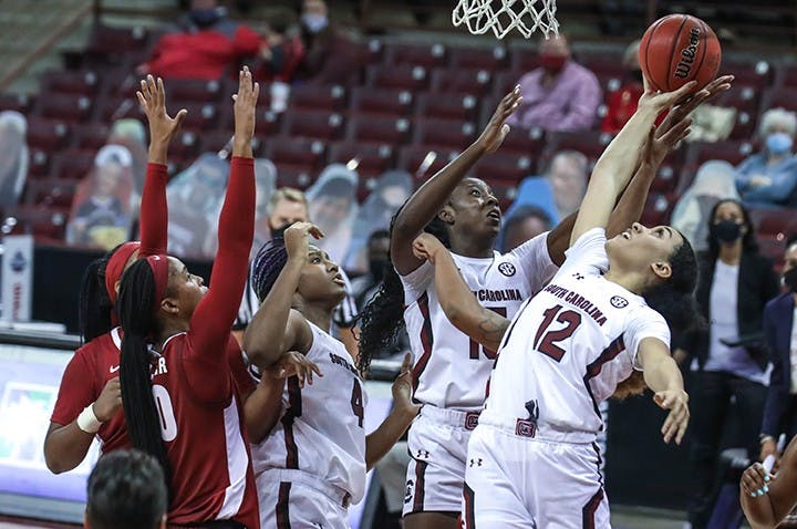 Sophomore guard Brea Beal goes for the ball during the game against Alabama. South Carolina won 87-63.