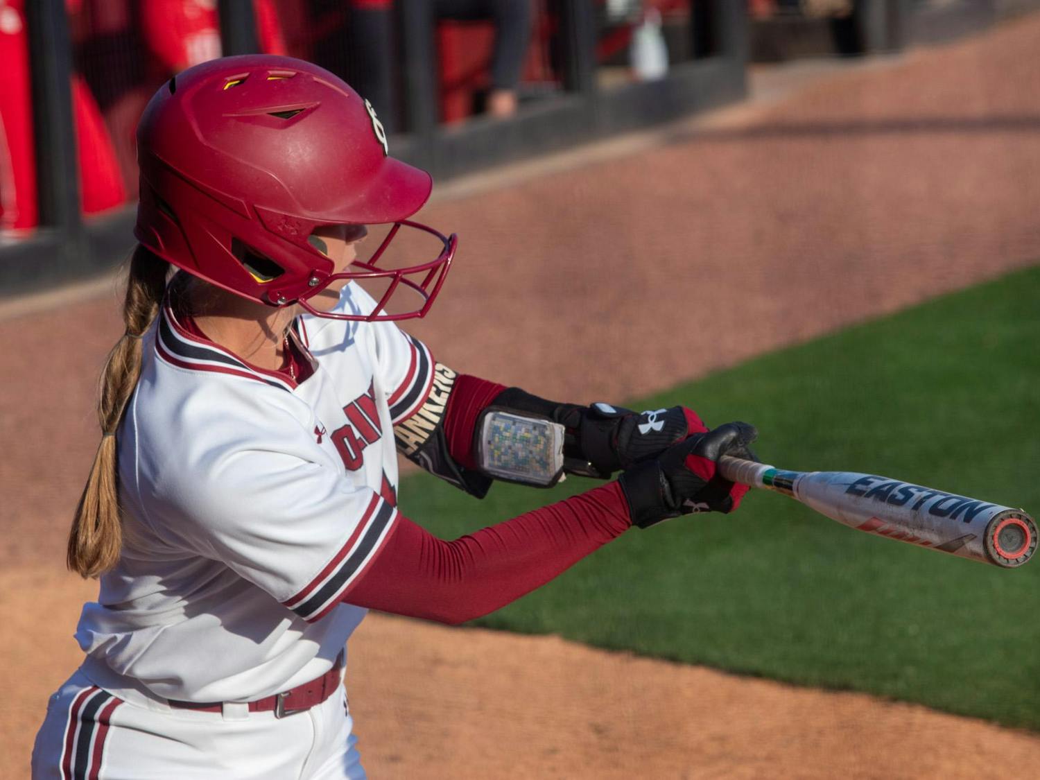 &nbsp;Junior infielder Brooke Blankenship attempts a bunt down the third baseline in South Carolina's game against Boston University on March 14, 2024. The Gamecocks beat the Terriers 3-0.