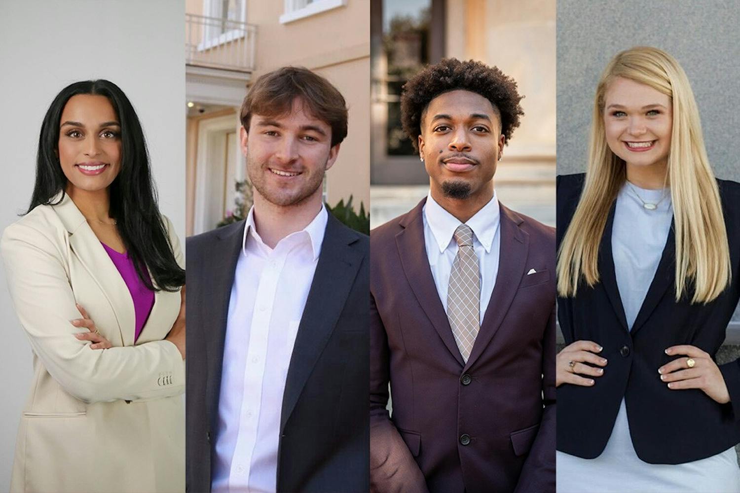 From left to right, Gurujjal Roopra, Nicholas Marzullo, Joshua Fair and Reedy Newton are the candidates running to be the next Student Body President. Students can vote for candidates from Feb. 22 at 9 a.m. to Feb. 23 at 5 p.m. Ballots will be available online.