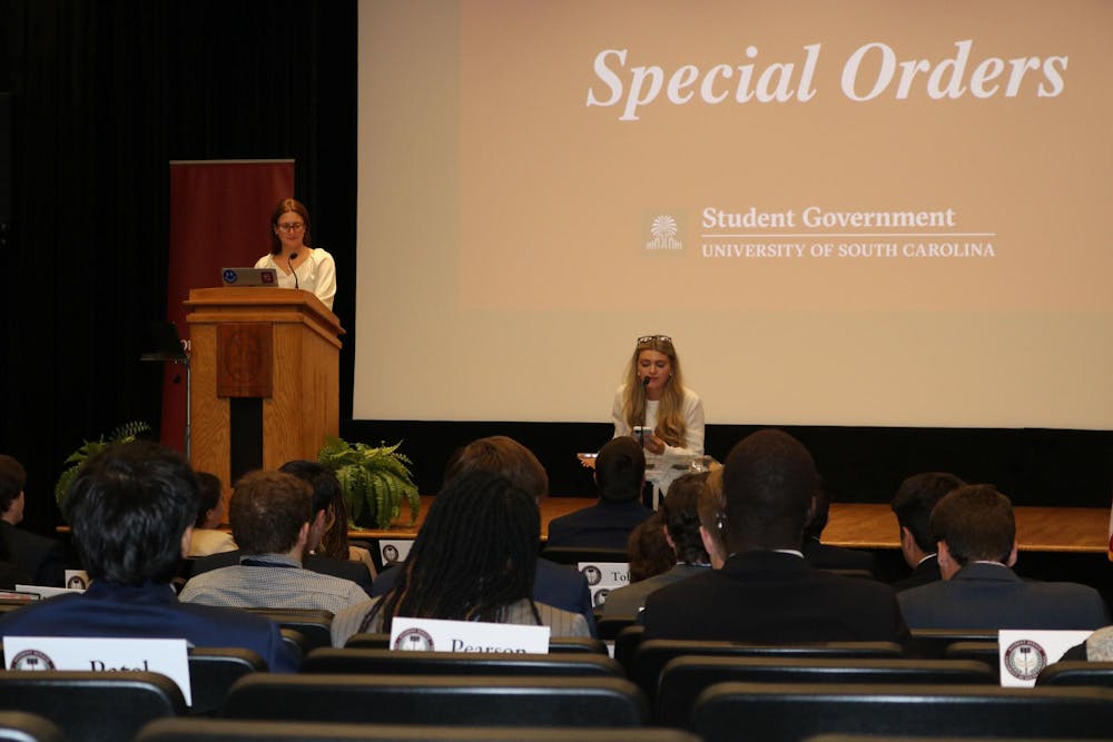 <p>FILE — A candidate for speaker pro tempore campaigns for the position on March 25, 2026, in the Russell House Theater. An update was given on the Williams-Brice renovations during the meeting on April 22, 2026.</p>