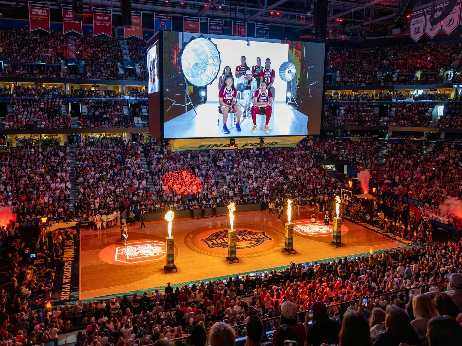 Fans in Amalie Arena watch the introduction of the South Carolina starting lineup before the National Championship game on April 6, 2025. The game was played in front of a crowd of 19,777 fans.