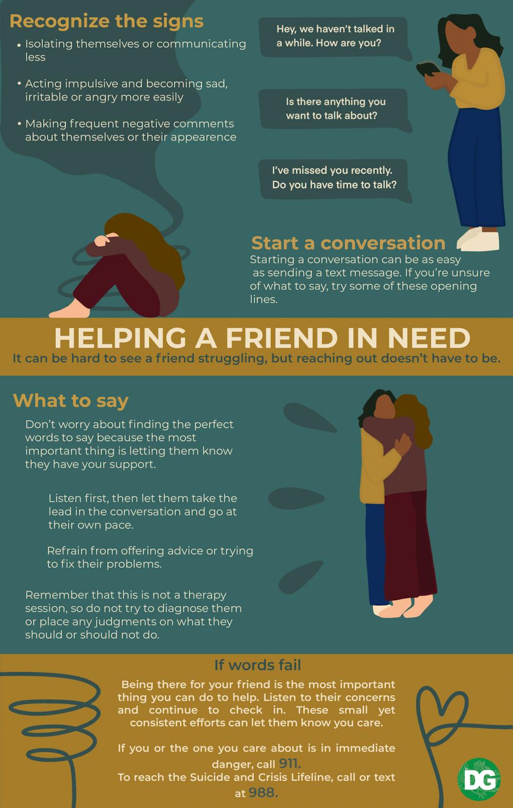 <p>It can be difficult to see a friend struggling with mental health, but by initiating a conversation and being a good listener, anyone can help a friend in need.&nbsp;</p>