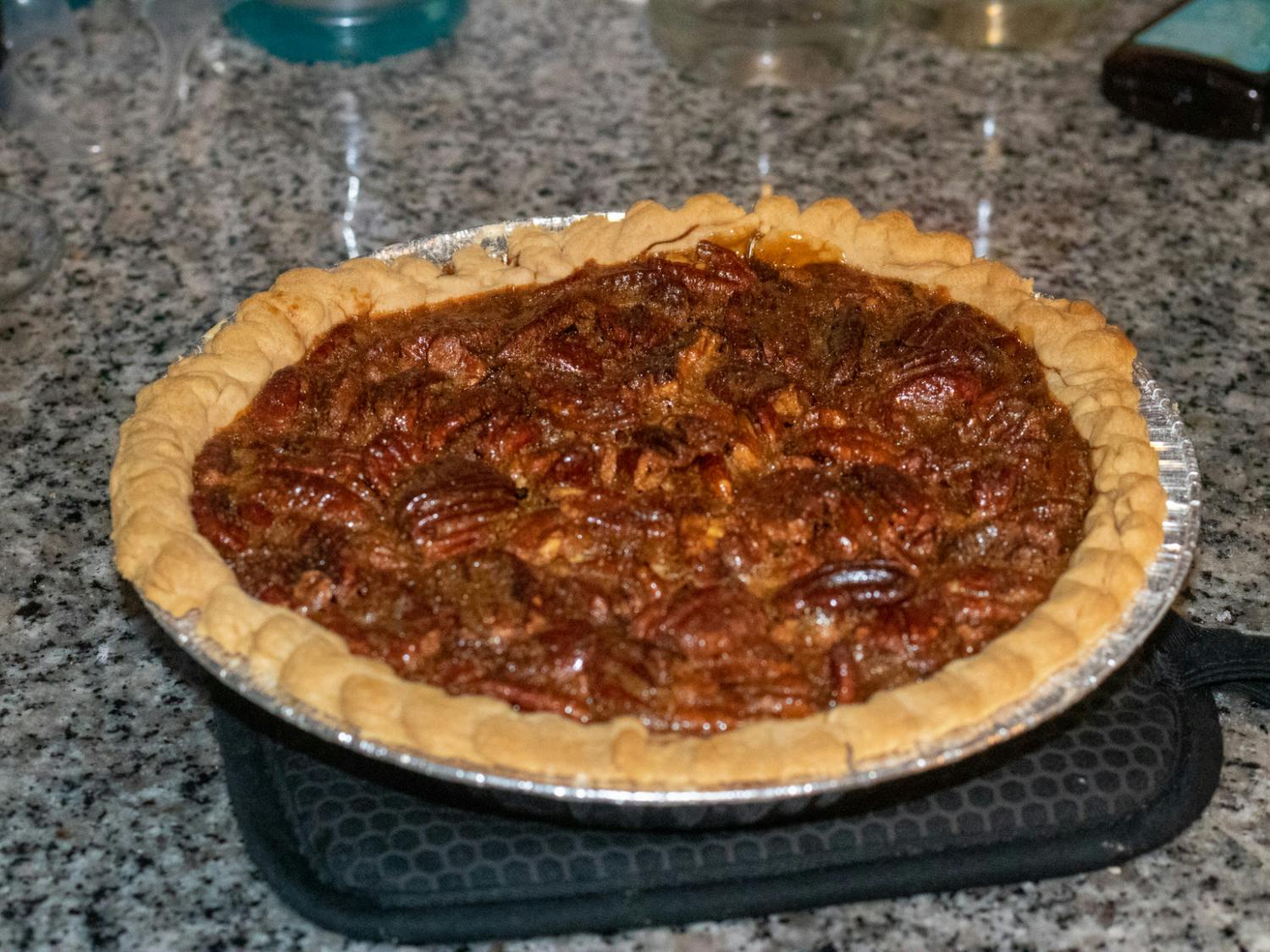 An easy to make, delicious homemade pecan pie cooling on the counter on Jan. 11, 2023. This comfort cooking is a fantastic slice of life that is hard to pass up.