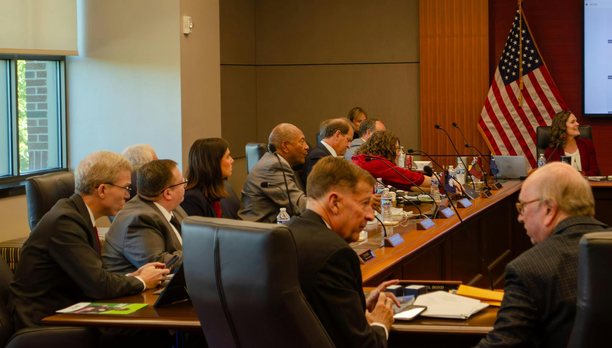 Members of the USC Board of Trustees prepare to adjourn their meeting at the Pastides Alumni Center in Columbia, South Carolina, on Oct. 24, 2025. The USC Board of Trustees is a 22-member governing board for all USC campuses, whose duties include electing the university's president.
