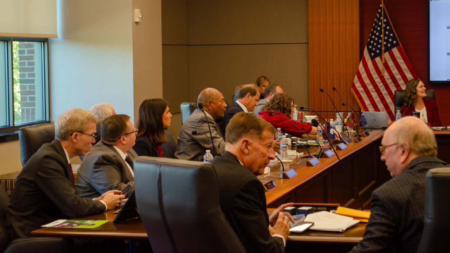Members of the USC Board of Trustees prepare to adjourn their meeting at the Pastides Alumni Center in Columbia, South Carolina, on Oct. 24, 2025. The USC Board of Trustees is a 22-member governing board for all USC campuses, whose duties include electing the university's president.