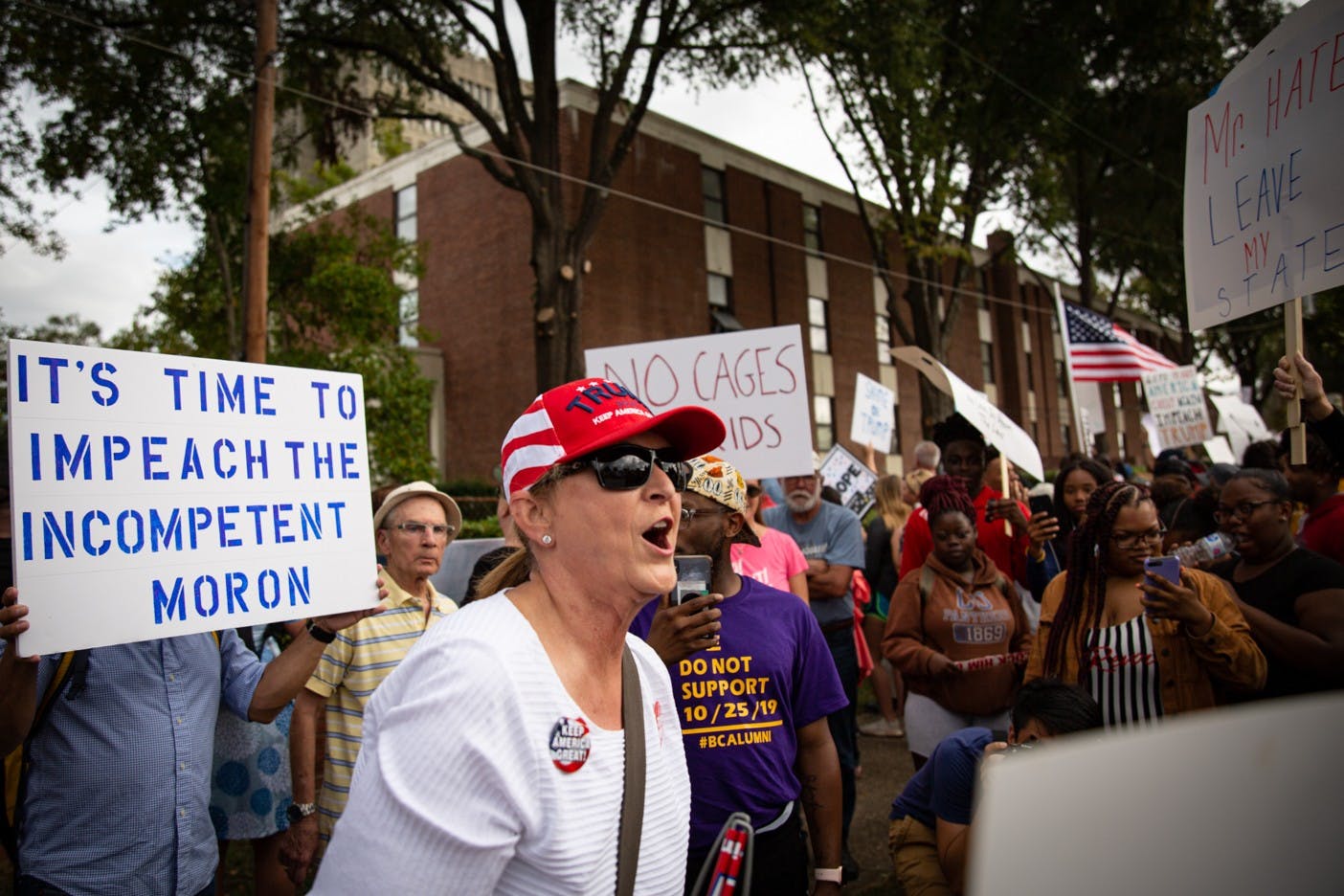 supporter expresses her feelings to protestors at Benedict College Oct. 25.