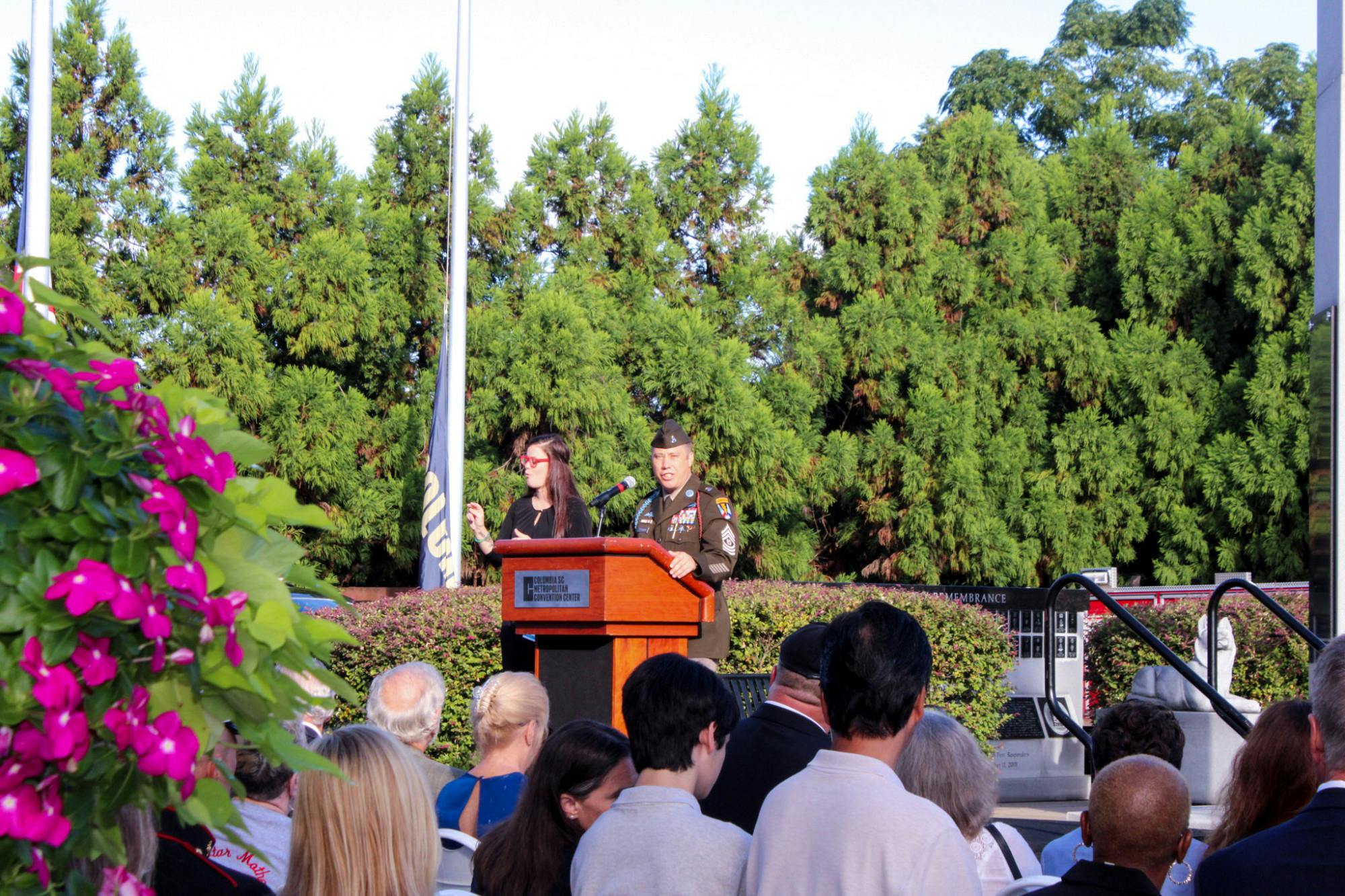 A U.S veteran speaks at the remembrance ceremony on the 21st anniversary of 9/11 on Sept. 11, 2022, at the Columbia Metropolitan Convention Center. The 9/11 Remembrance Foundation of South Carolina invited guests and veterans to speak in memoriam of the lives lost in relation to the tragedy.