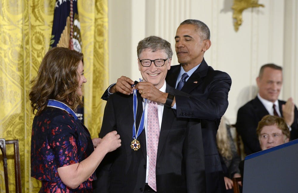 U.S. President Barack Obama presents Bill and Melinda Gates with the Presidential Medal of Freedom, the nation's highest civilian honor, during a ceremony on Tuesday, Nov. 22, 2016 honoring 21 recipients in the East Room of the White House in Washington, D.C. (Olivier Douliery/Abaca Press/TNS)