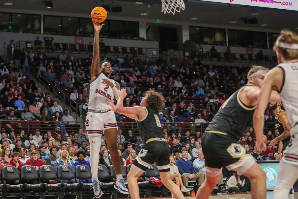 <p>FILE — Graduate student forward B.J. Mack attempts a layup during South Carolina’s exhibition victory against Wofford at Colonial Life Arena on Nov. 1, 2023. The Gamecocks defeated the Arkansas Razorbacks on Jan. 20, 2024, to move to 15-3 on the 鶹С򽴫ý.</p>