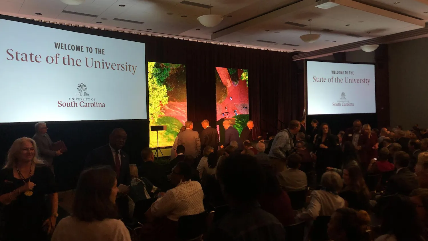 An audience waits for University of South Carolina President Michael Amiridis to give his State of the University address on Sept. 17, 2025 at Russell House. Amiridis talked about USC's enrollment record, research funding and new campus infrastructure in his speech.
