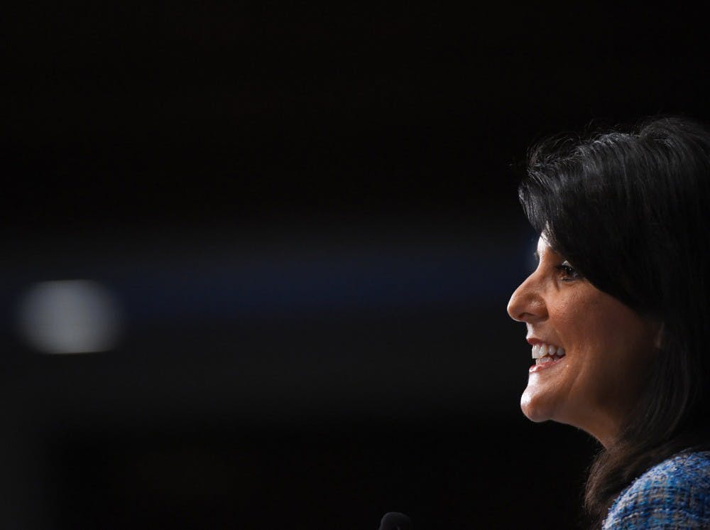 Republican Gov. Nikki Haley of South Carolina speaks at the National Press Club in Washington, D.C., on Wednesday, Sept. 2, 2015. (Molly Riley/McClatchy/TNS) 