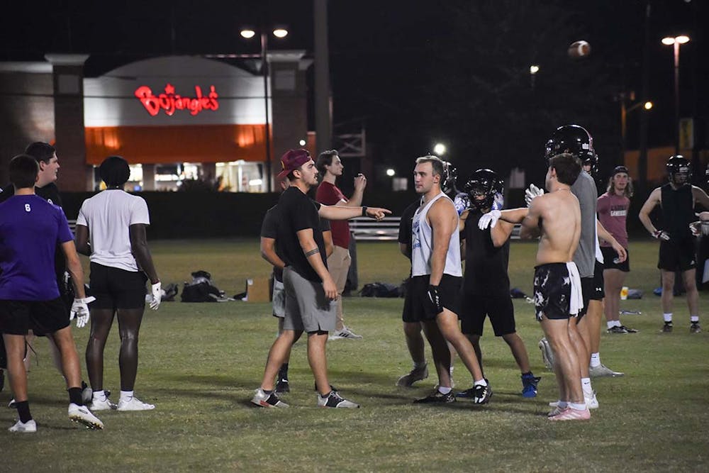 <p>The South Carolina club football team gearing up for practice at Bluff Road Field outside of Williams-Brice Stadium.</p>