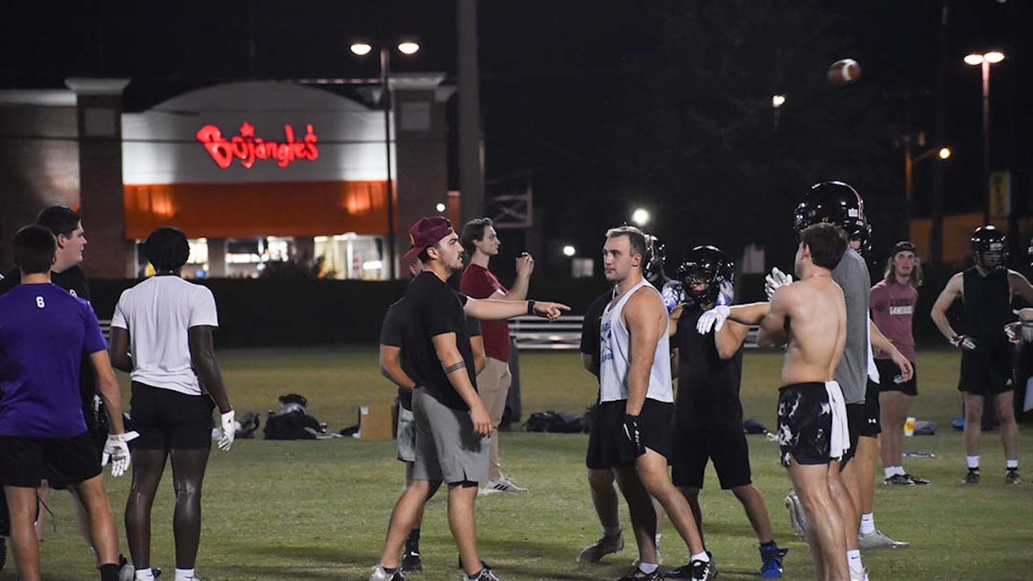 The South Carolina club football team gearing up for practice at Bluff Road Field outside of Williams-Brice Stadium.