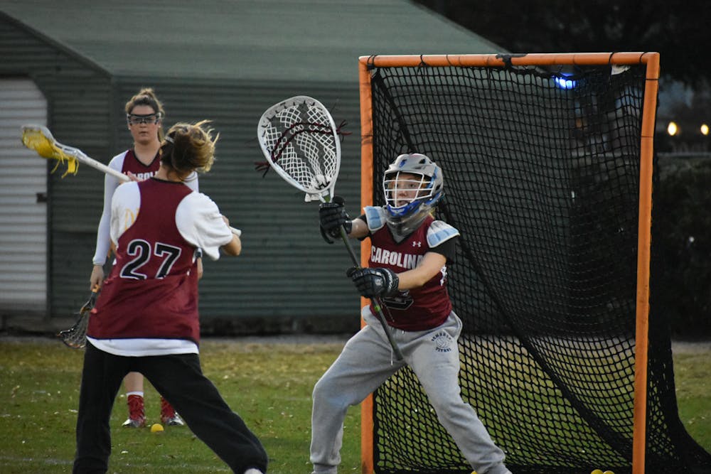 <p>The women’s club lacrosse team practices on Jan. 24, 2023, for their upcoming away game against Auburn on Jan. 28, 2023. The team held an intrasquad scrimmage to evaluate members' skill sets.</p>