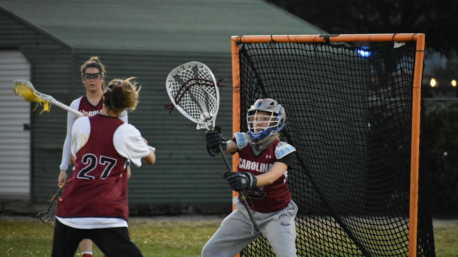 The women’s club lacrosse team practices on Jan. 24, 2023, for their upcoming away game against Auburn on Jan. 28, 2023. The team held an intrasquad scrimmage to evaluate members' skill sets.
