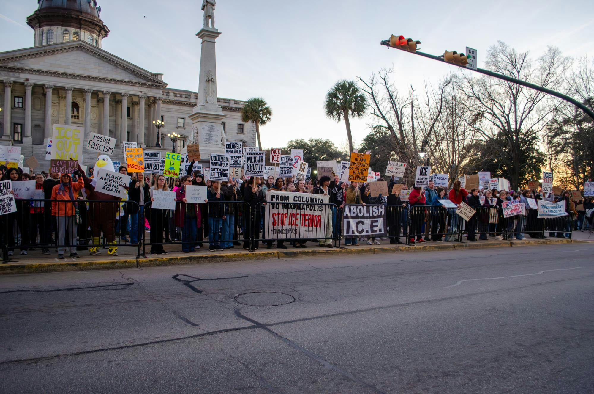 On Jan. 20, 2026, the first anniversary of Donald Trump's second administration, some USC students walked out of their classes to protest its actions, particularly those of U.S. Immigration and Customs Enforcement. Later, those students joined with others at the South Carolina State House and in a march down Main Street to demonstrate the power of protest.