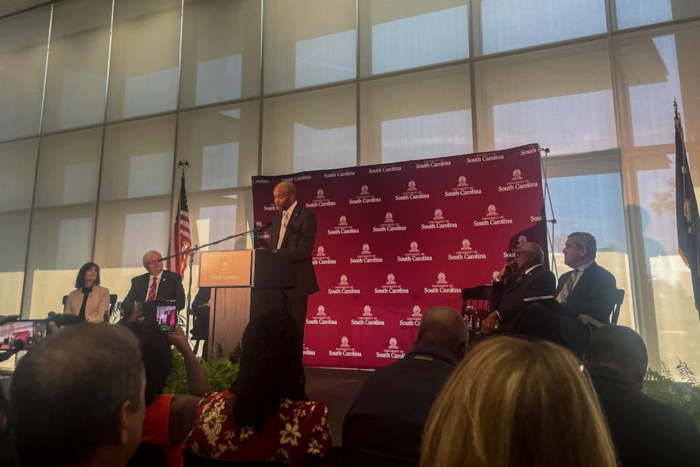 <p>Associate Professor Bobby Donaldson speaks to the crowd after being selected as the first recipient of the endowed chair on Thursday morning on Oct. 20, 2022. An endowed chair is considered one of the highest honors a 鶹С򽴫ý faculty member can receive.</p>