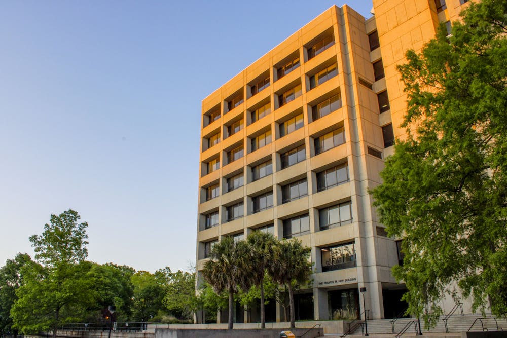 <p>The side of the Francis M. Hipp building on April 9, 2023. The USC advising office, located on the third floor of the building, offers academic and career advising to students.&nbsp;</p>