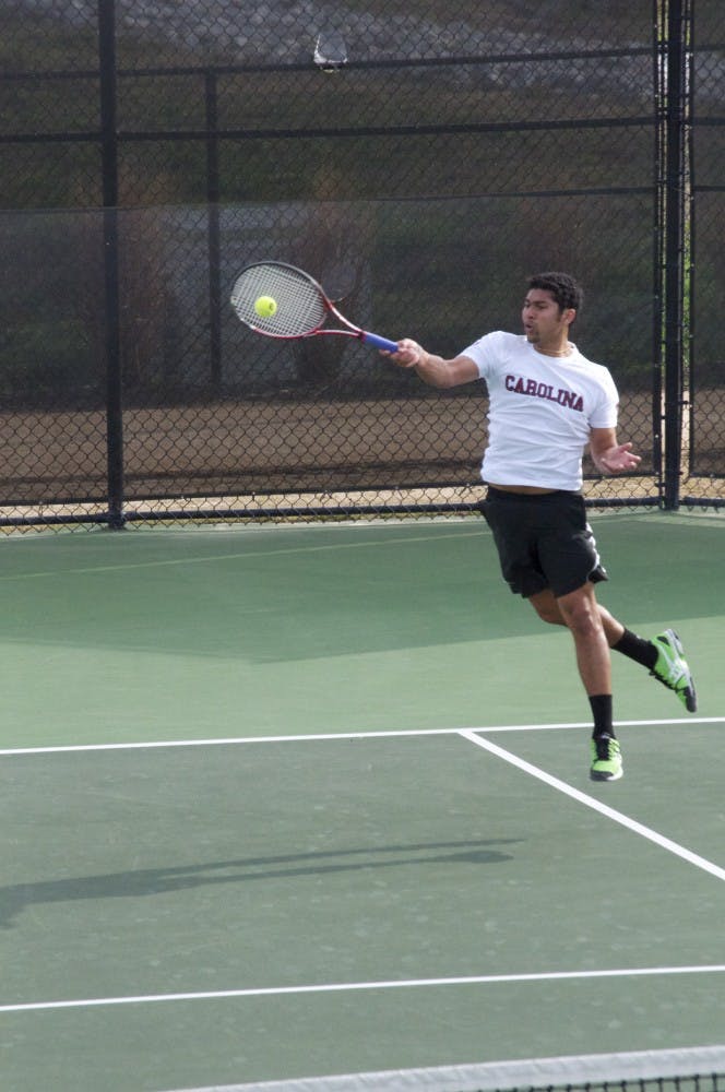 	Junior Andrew Adams, and All-SEC selection, won in straight sets against the Citadel to help earn a shutout victory.
