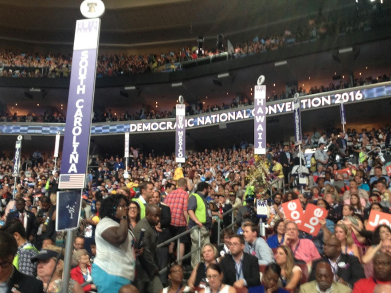 The South Carolina delegation eagerly awaits remarks from Vice President Joe Biden at the Democratic National Convention in Philadelphia on July 27, 2016.