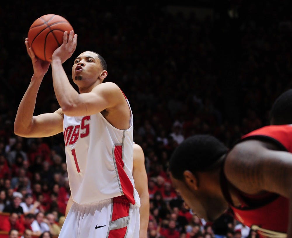 	Darington Hobson eyes the basket while shooting a free throw on Saturday Jan. 9 at The Pit. Hobson, who had 14 points, did all he could to will UNM to victory over UNLV. The Lobos, however, fell short because of a lack of defensive effort.