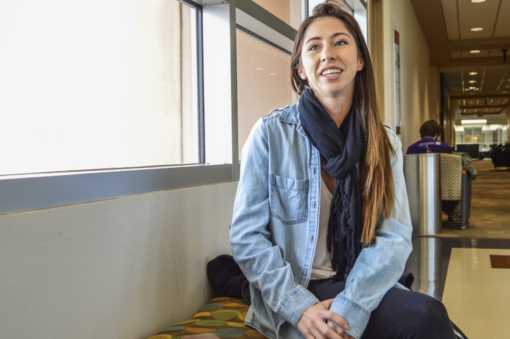 Jessica Lucero sits on the third floor of the SUB on Friday, Dec. 2, 2016. Lucero will be graduating this fall with her bachelor’s degree in liberal arts and hopes to go on to law school.