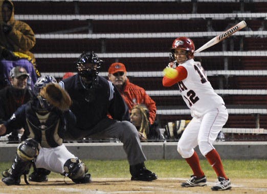 Jessica Lujan-Dresslar eyes a pitch in Saturday's 10-3 loss to BYU. The Lobos were swept by the Cougars.  