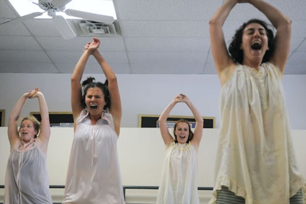 From left, Arielle Wortman, Zoe Hunter, Rosamond Stewart and Jenny Hipscher rehearse for "The Lonely Bucket" at Dance Theatre Southwest on Sunday. 