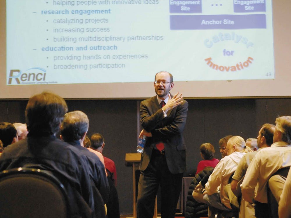 Daniel Reed, director of the Renaissance Computing Institute at the University of North Carolina, talks about the future of information technology during a presentation Monday in the SUB. 