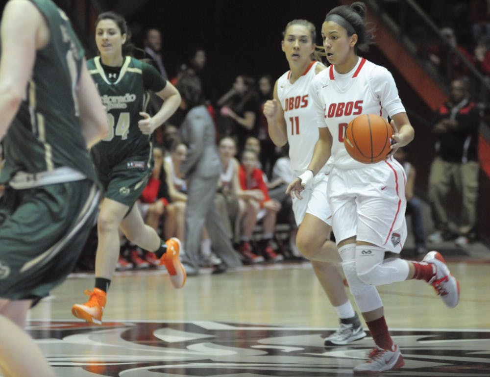 New Mexican guard Cherise Beynon, dribbles the ball down the court during Womens Basketball against Colorado State on Feb. 11. 